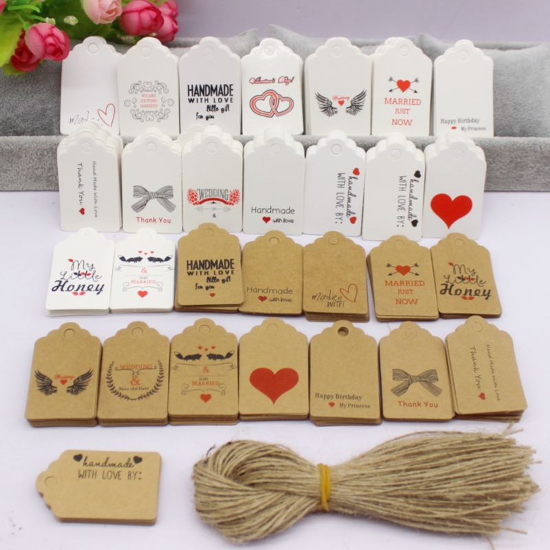 Kraft Hang Tag - 100 個 + 100 ストリング 3x5cm