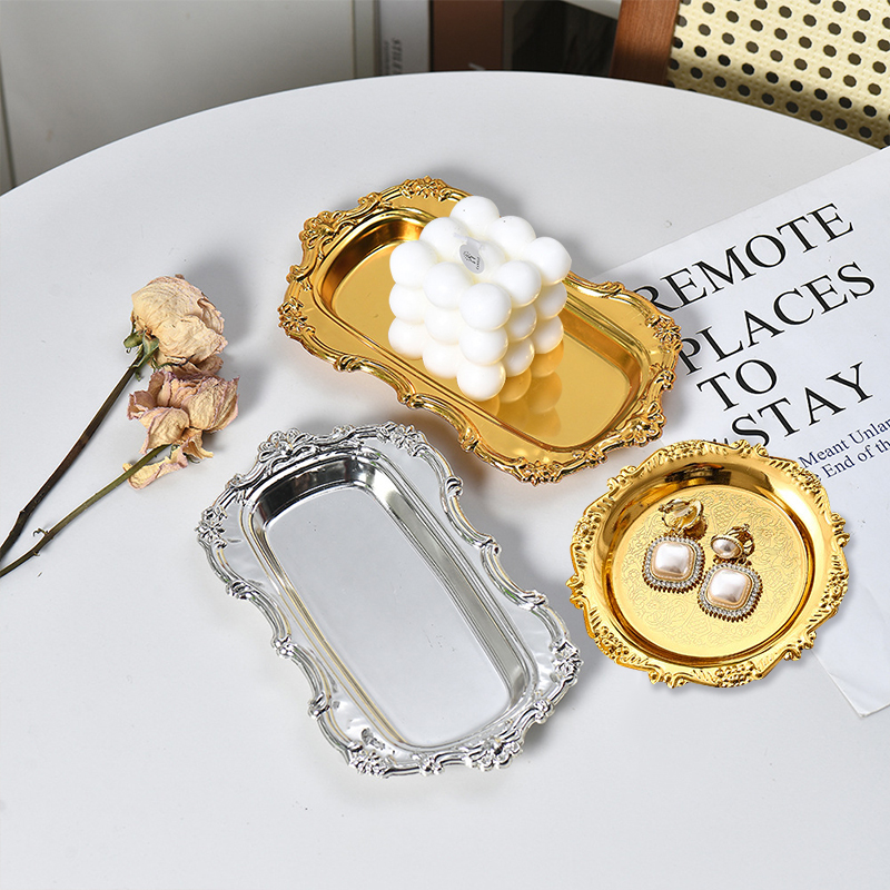 Candle Supplies Luxury - レトロ高級銀メッキプレートケーキデザートトレイ香水キーキャンドルオーガナイザートレイ家庭用ホテル用品