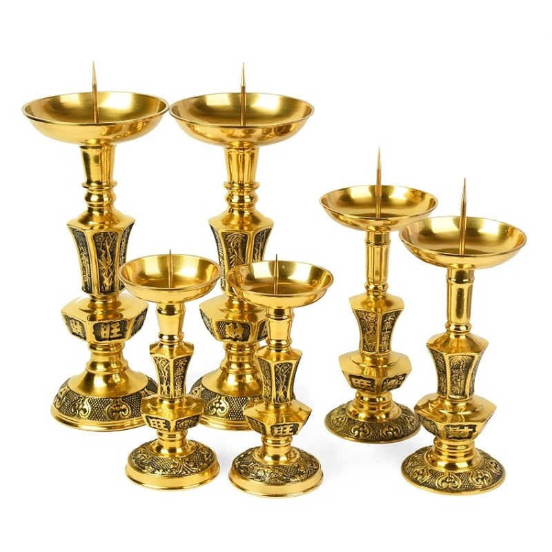 Candle Supplies Luxury - 豪華で上品な真鍮製の燭台一対、寺院の装飾、仏具、結婚式の燭台、儀式用具。
