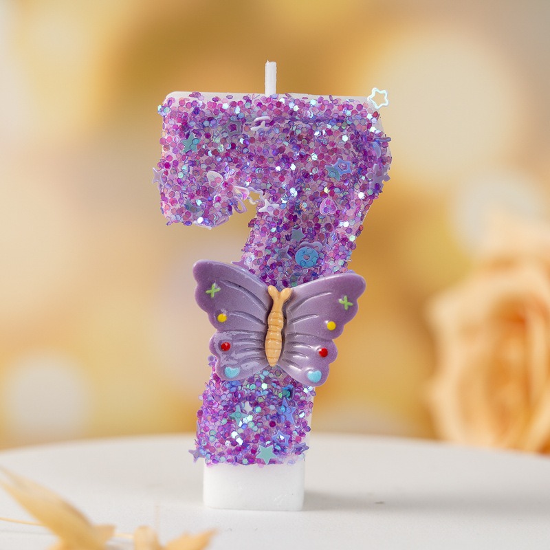 紫色の蝶の数字0-9バースデーキャンドル、豪華なスパンコール - Candle Supplies Luxury のレビューと価格