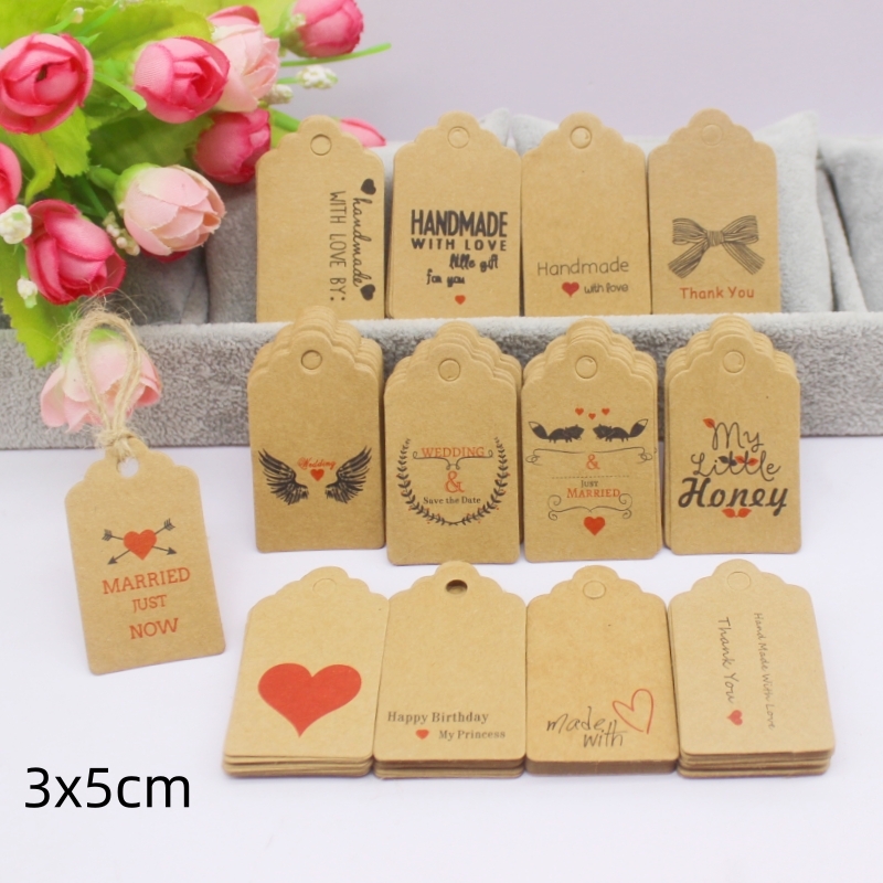 100 個 + 100 ストリング 3x5cm ホワイト/ク - Kraft Hang Tag のレビューと価格