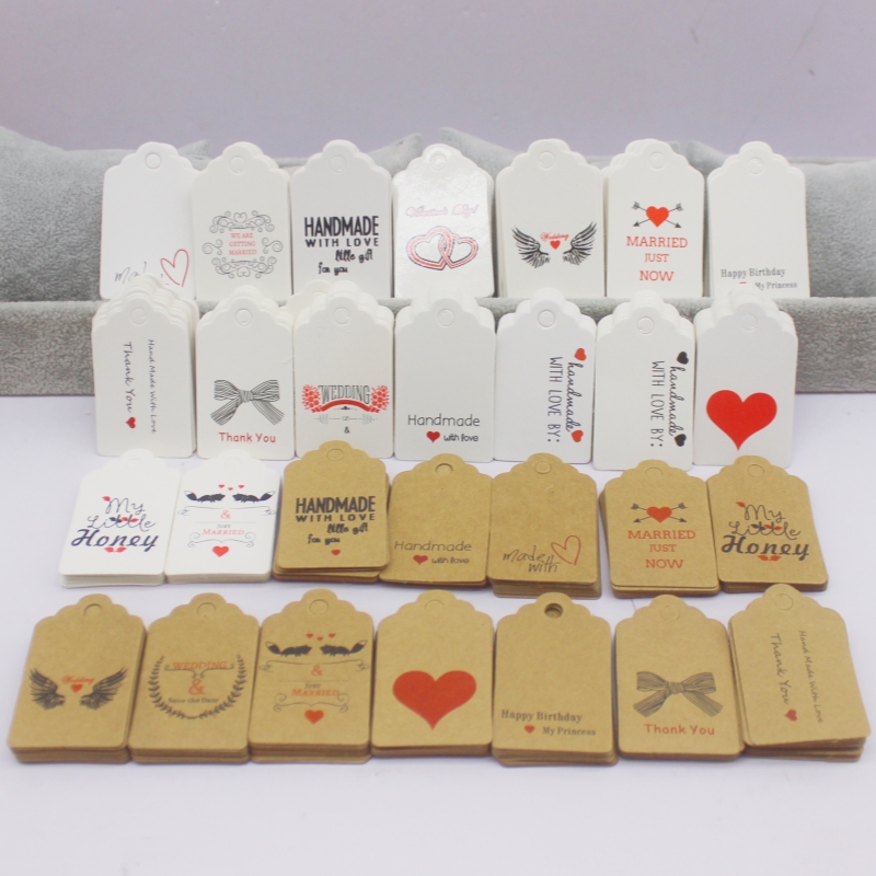 100 個 + 100 ストリング 3x5cm ホワイト/ク - Kraft Hang Tag のレビューと価格